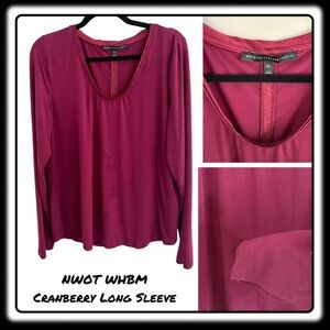 NWOT WHBM Cranberry scoop neck long sleeves dolphin (curved) hem XL